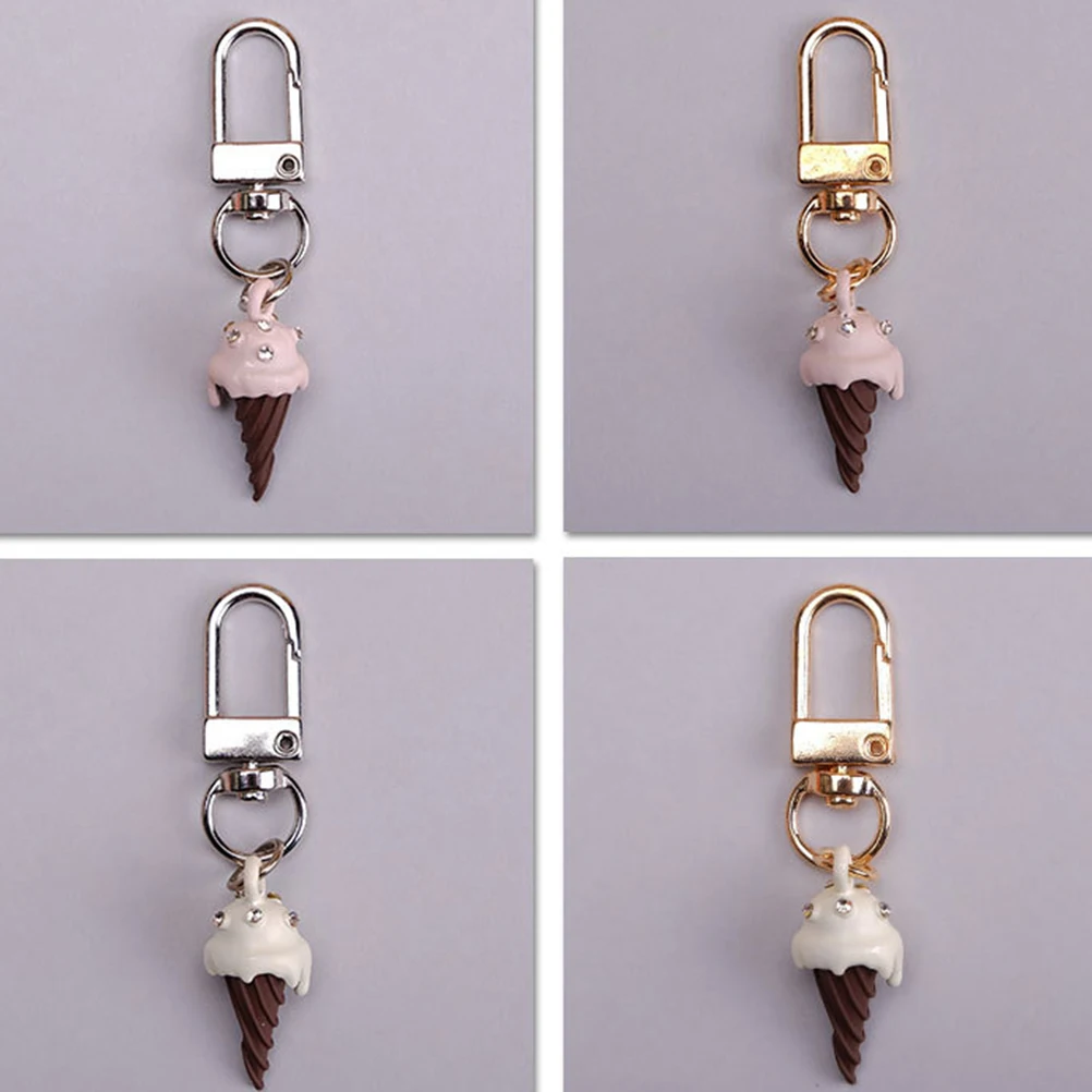 4pcs Ice Cream Keychain Colorful Rhinestone Studded Holder Charm Metal Creative Key Perfect Gift Birthday