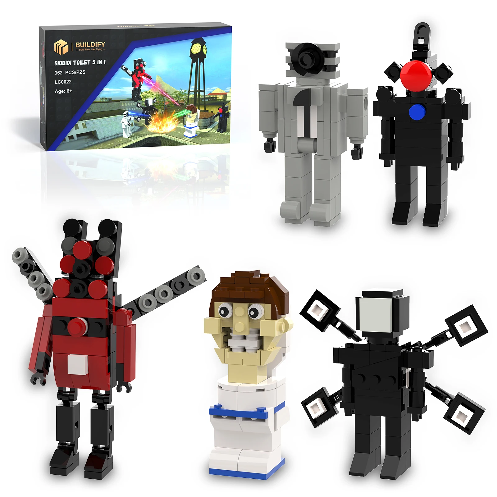 5-in-1-スキビディトイレ組み立てキット、大型tvマン-タイタンカメラマン-タイタンスピーカーマン-スピーカーマン-スキビディおもちゃフィギュア（362個）
