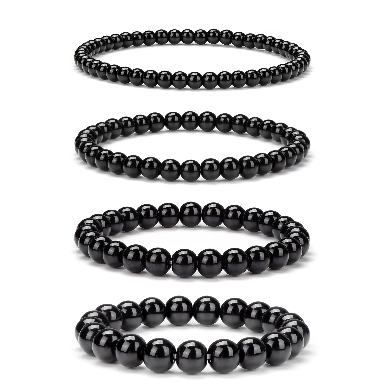 4 6 8 10mm Natural Black Obsidian Stone Bracelets Healing Energy Men Women Bracelet Smooth Round Beads Bracelets Bangle Jewelry