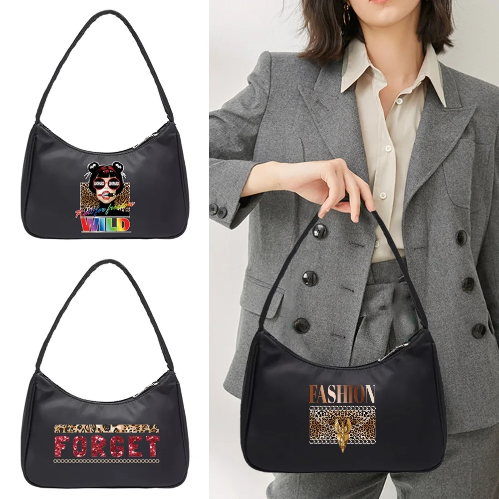 Women's Mini Underarm Bags Fashion Street Handbag Hobo Shoulder Bags Leopard Print Casual Underarm Bag Black Small Shopping Bag