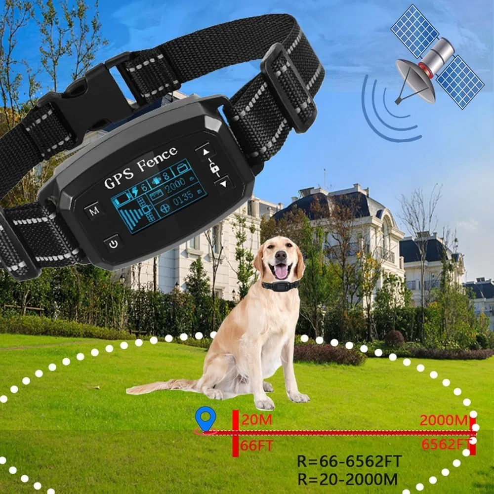 2024 New GPS Wireless Dog Fence System, Electric Smart Automatic Barking Stop Device, OLED Screen Pet Dog Training Shock Collar