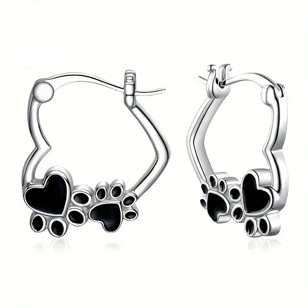 A Pair of Creative New Cat and Dog Footprint Earrings, Simple and Fashionable Oil Dripping Cute Little Animal Love Earrings Whol