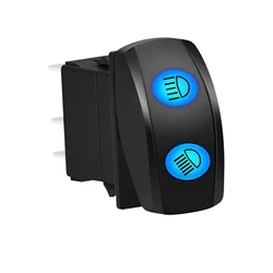HIGH LOW BEAM Rocker Switch 12V DPDT 3 Positions Headlights Switch Blue Light Waterproof for Car Boat UTV ATV Jeep