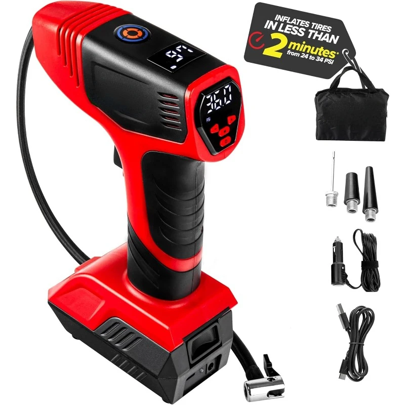 

Portable Air Compressor, Car Tire Inflator Portable, Portable Air Pump for Car Tires - 150PSI, 12V DC 1500 mAhs