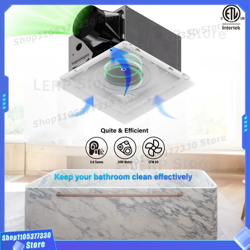 ETL Certified 10 Inch Silent Ceiling Wall Mounted Exhaust Fan 50 80 110 CFM Ventilation with LED Light for Bathroom Kitchen
