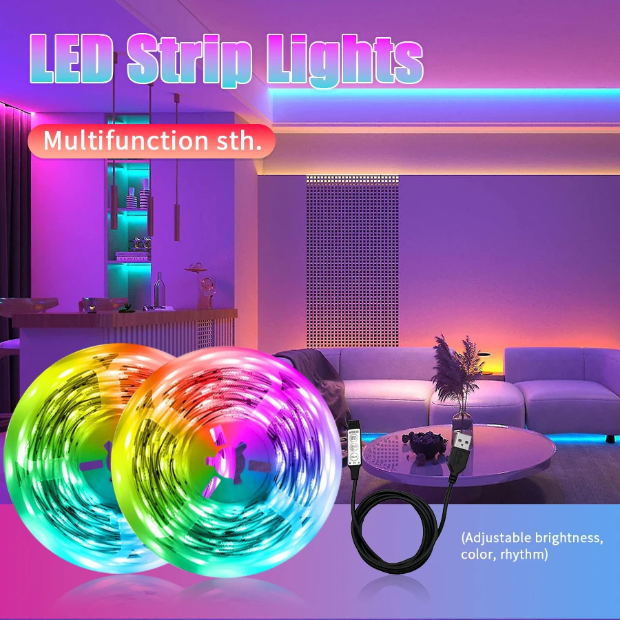 

Светодиодные ленты 1-20 м, синхронизация музыки, RGB светодиодные ленты, светильники для комнаты, украшения дома, вечеринки, ТВ, подсветка, дышащая лента