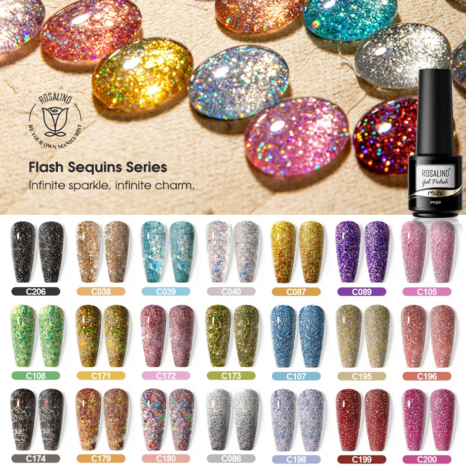 ROSALIND Shiny Nail Gel Polish Macaron Hybrid Varnish Semi Permanent Nail Art Top Base Coat Glitter Esmalte UV Gel Nail Polish