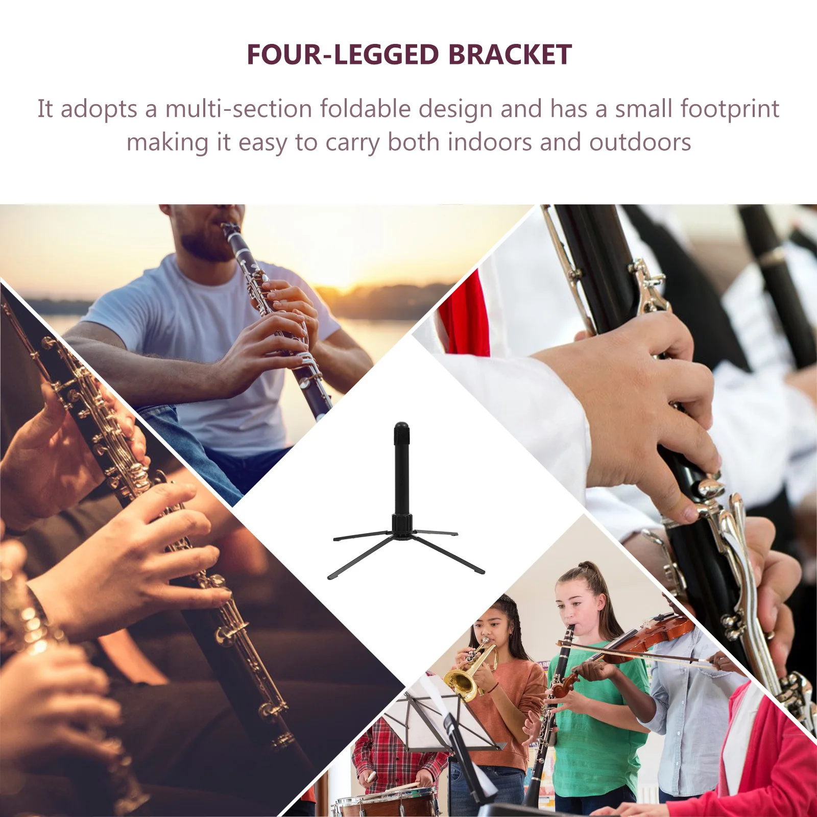 

1Pcs Clarinet Stand Sturdy Quadripod Frame Flute Holder Scratch-Proof Contact Points Portable Black Portable Flute Stand