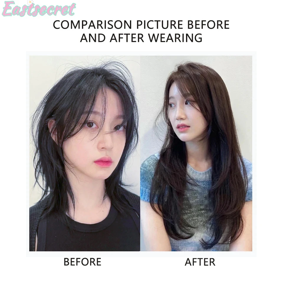 EAST Synthetic Wigs Long Straight hair V-shaped Layers Permed One-piece Non-trace Invisible Hair Extensions New Hair Extensions