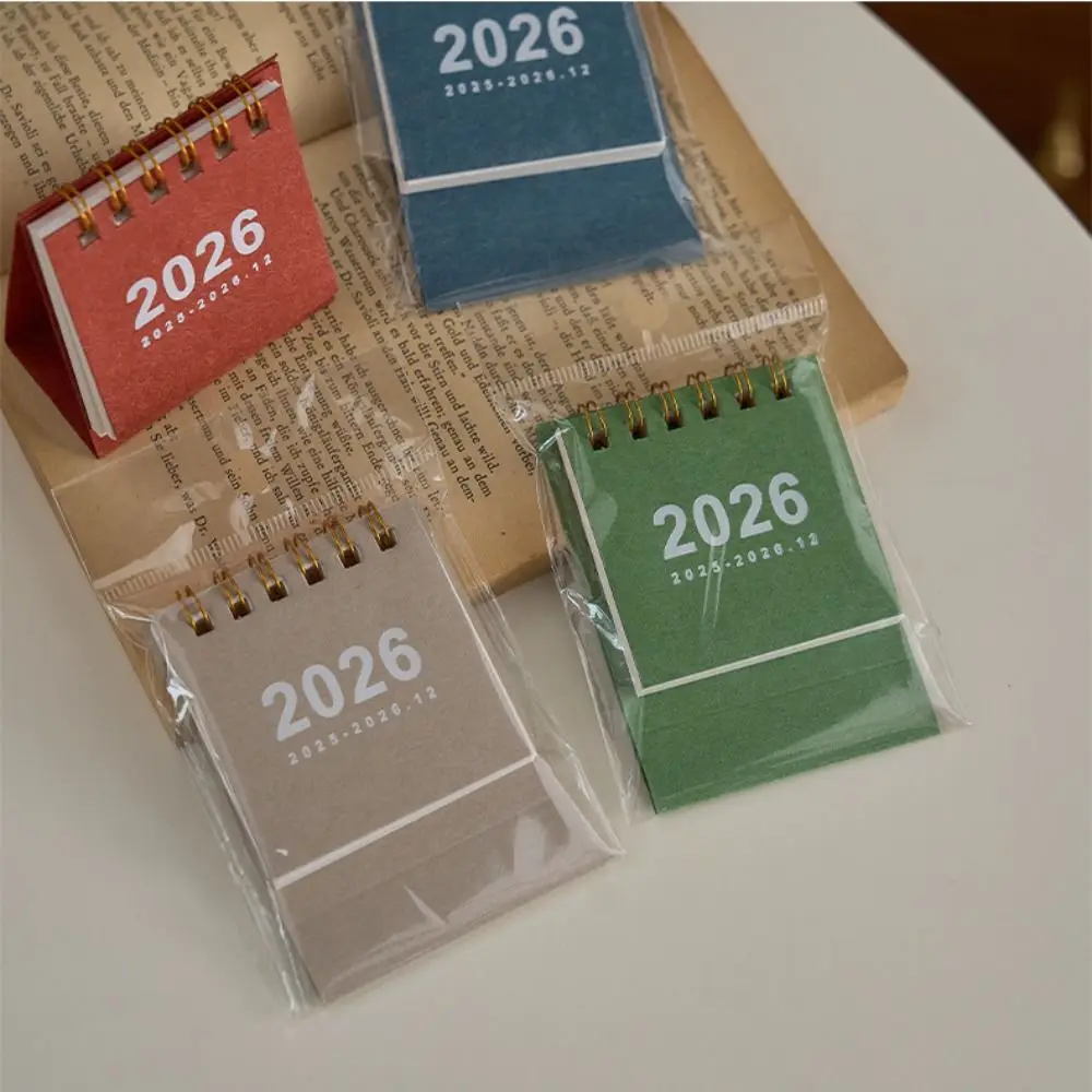Month Date Display 2026 Mini Desk Calendar Solid Color Date Planner Monthly Planner Simple Coil Binding Standing Flip Calenda