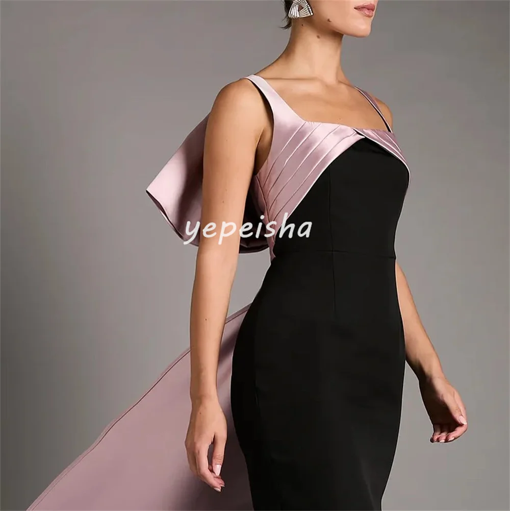 Customized Fashion Exquisite Jersey Draped Bow Pleat Straight Square Neck Midi Dresses Bespoke Occasion Dresses Sizes Available