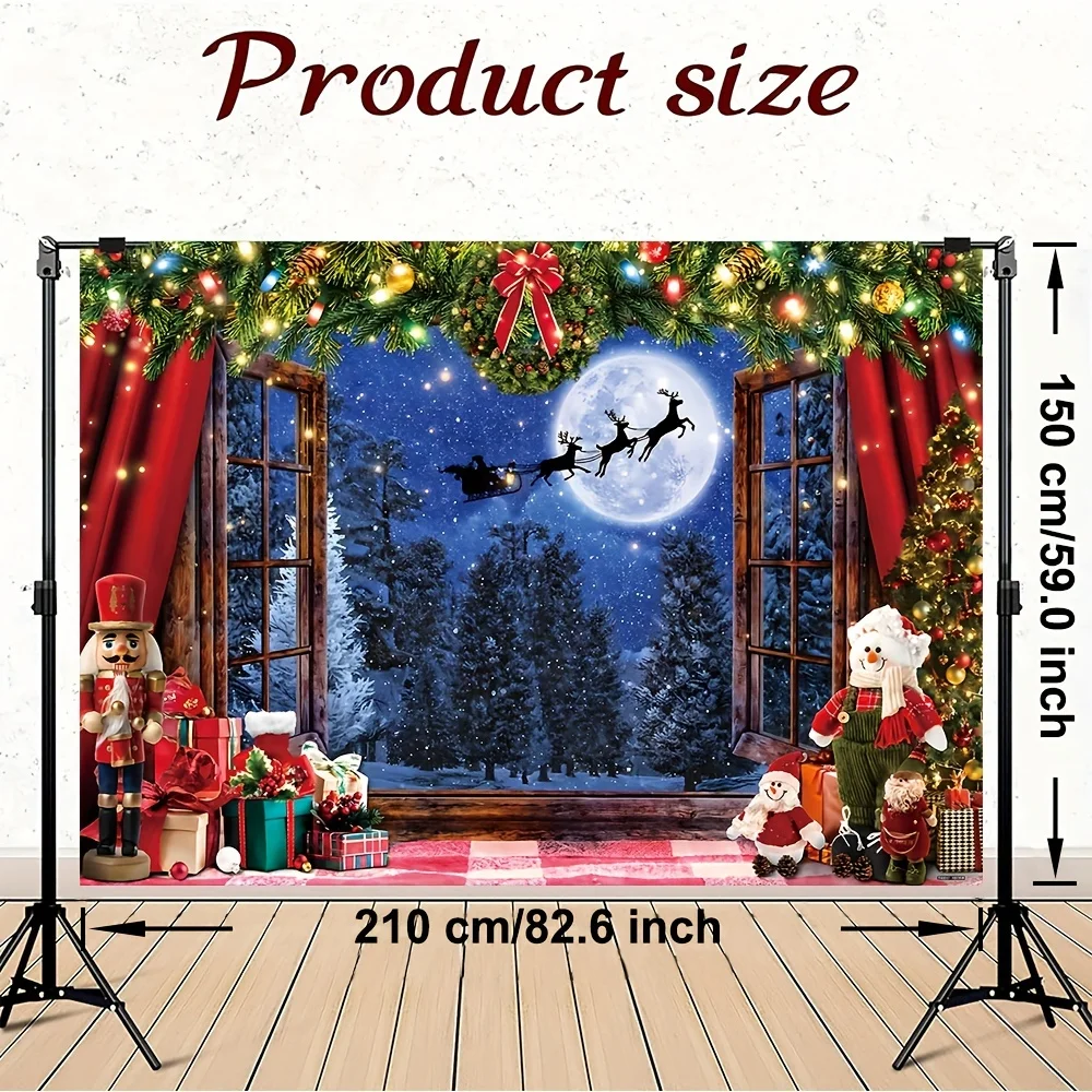 Christmas Backdrop Banner with Santa Sleigh Reindeer Design Photography Background for Holiday Parties