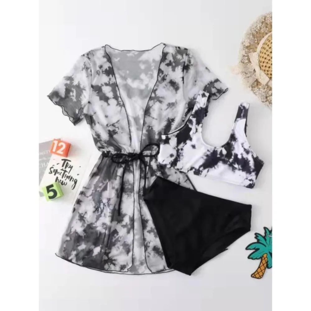 

Girls 3pack Black Tie Dye Bandeau Bikini Sets Kids Swimsuit & Kimono 8-12 Years Swimwear Sunscreen Children Bathing Suits Summer
