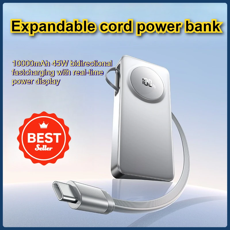 

Foldable Power Bank with Built-in Cable 10000mAh 45W Fast Charging with Digital Display