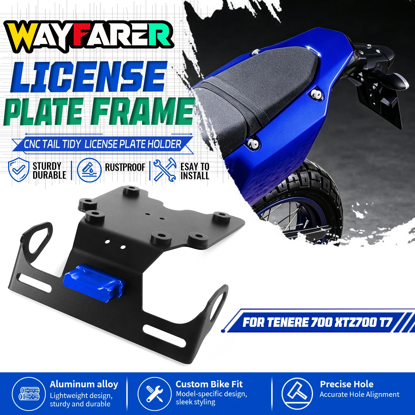 Motorcycle Rear License Plate Holder for Tenere 700 XTZ700/ RALLY T7 2019-2023 Tail Tidy Fender Eliminator Kit CNC Frame Bracket