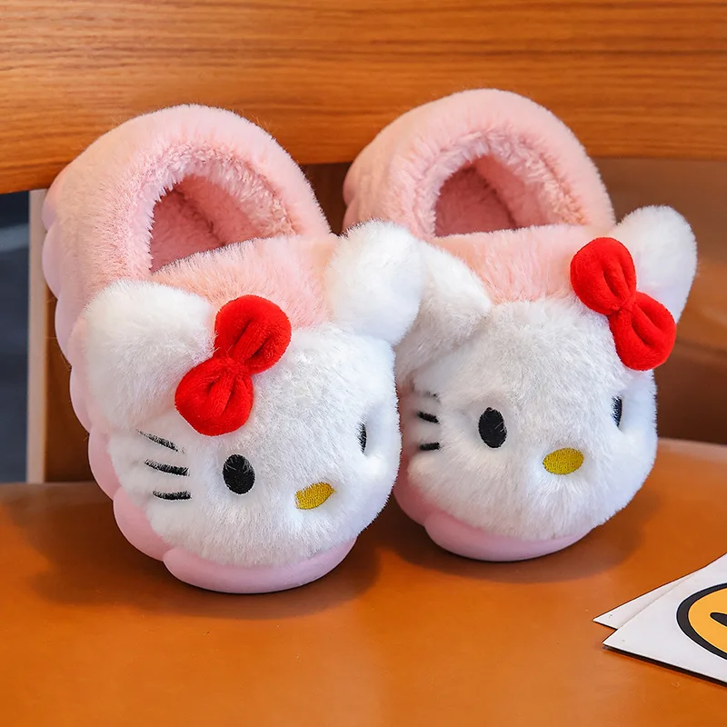 

New Winter Style Children Cotton Slippers Kuromi Cartoon Cute Parent-Child Sanrio Cinnamoroll At Home Non-Slip Warm Cotton Shoe