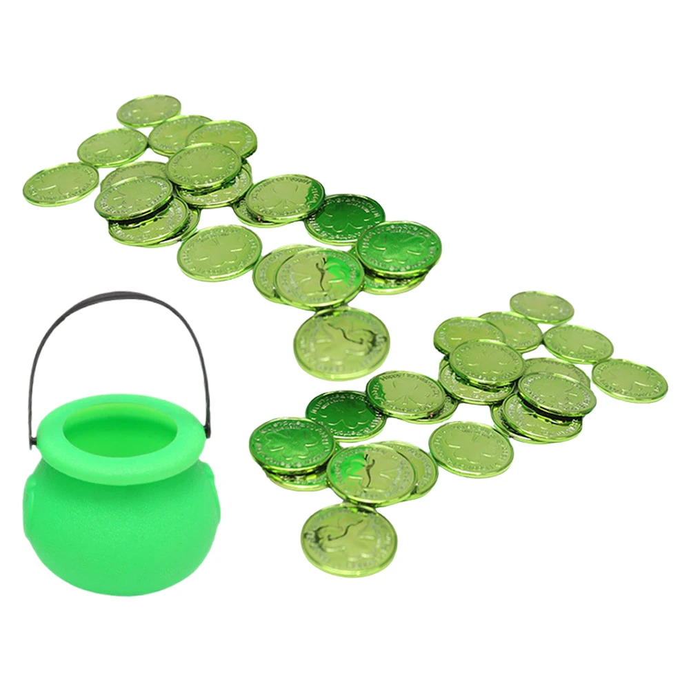 

1 set Cauldron Bucket Set St Patrick'S Day Party Decor Plastic Coins Jar Holder Holiday Event Supplies