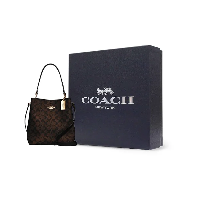 COACH Town Coated Canvas With Leather Bucket Bags Crossbody Bag, Shoulder Bag Medium Women's Brown 91512-IMAA8