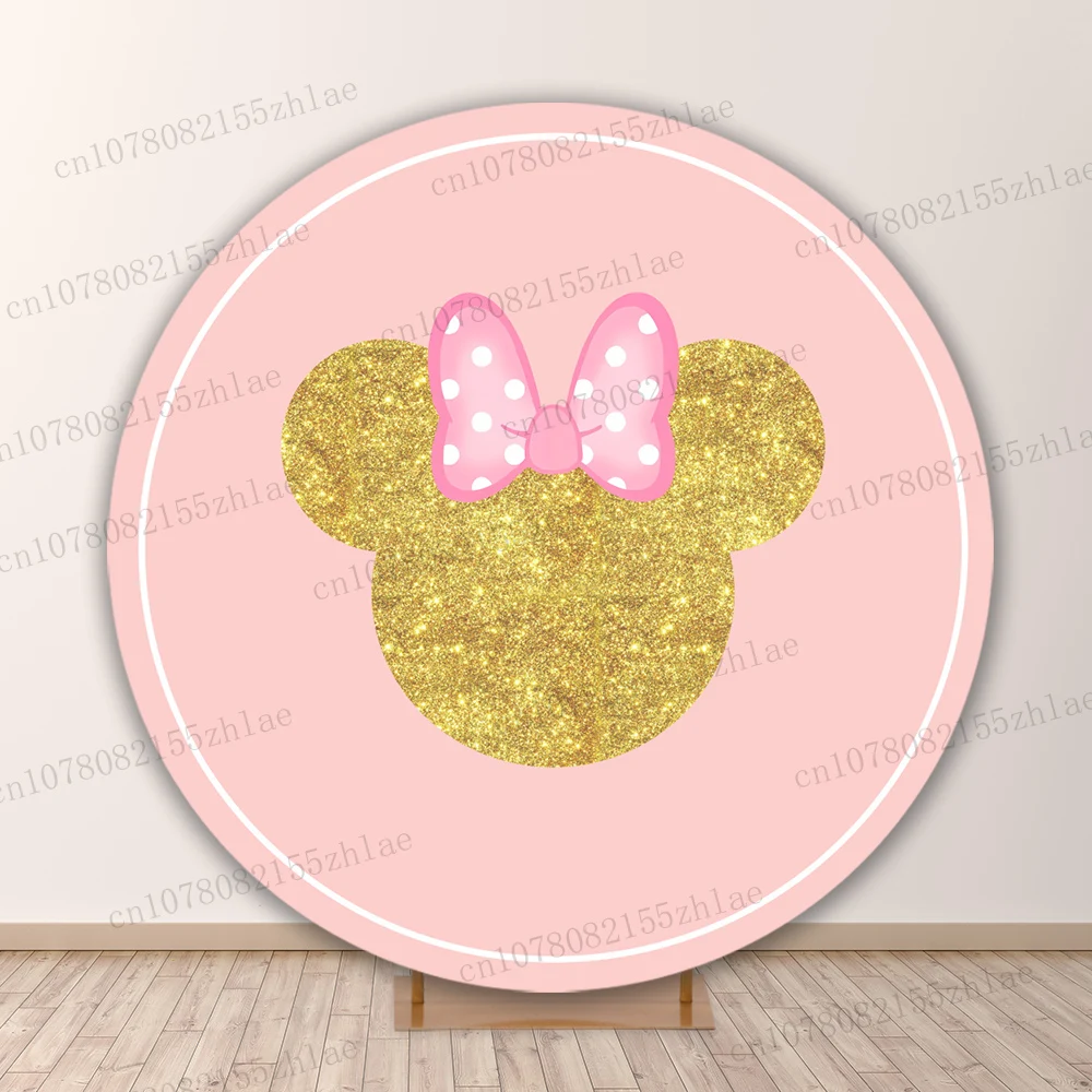 

Minnie and Mickey Birthday Party Round Photo Backdrop Baby Shower Photo Background Cartoon Banner Photography Backdrop Banner