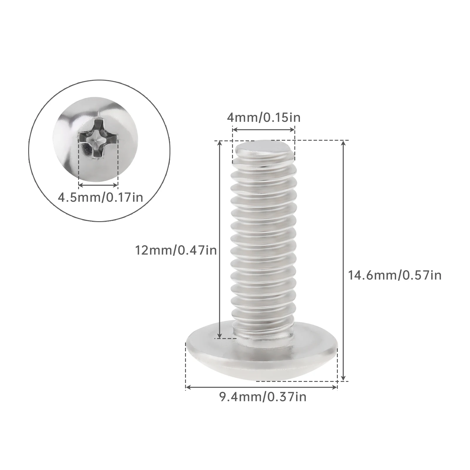 50pcs 304 Stainless Steel 18-8 #8-32 x 1/2 Truss Head Phillips Machine Screws,UNC Full Machine Thread bolts