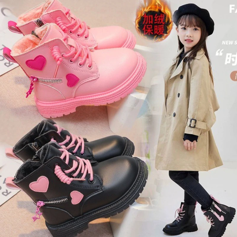 

Зимние детские ботинки2025Новые детские ботинки в британском стиле на толстой подошве, модные ботинки для девочек, противоскользящие зимние ботинки для девочек, универсальные осенние короткие ботинки