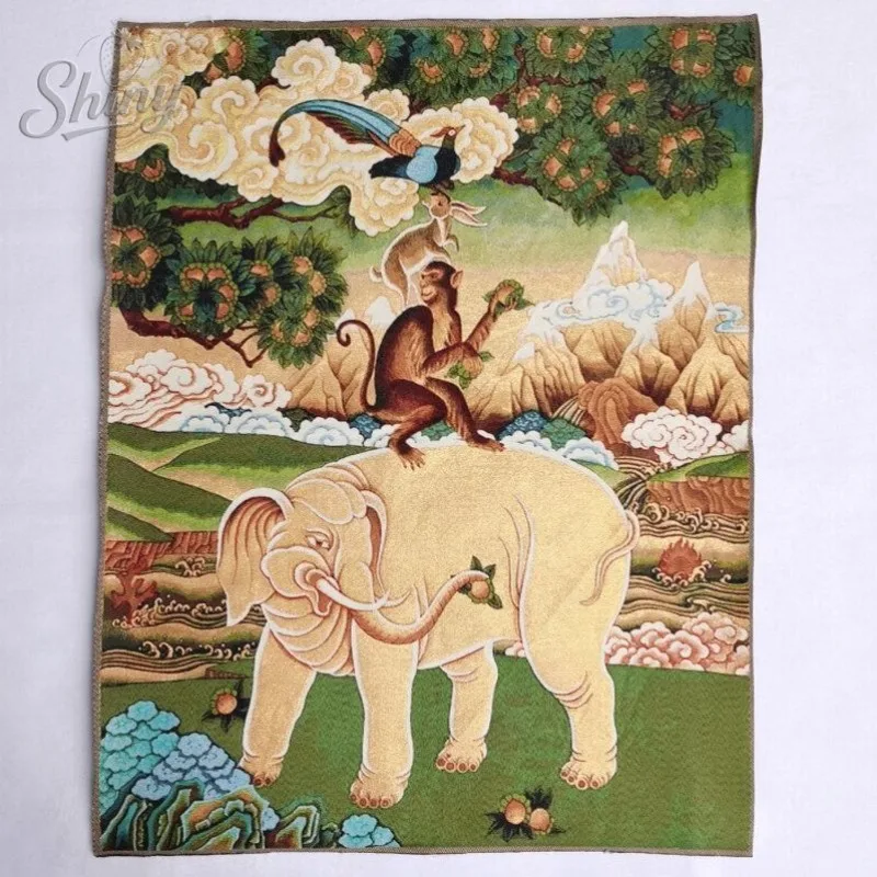 

35.4″ Four Auspicious Signs Brocade Tibetan Tangka Embroidery Painting Gold Thread Embroidery Decorative Hanging Pictures