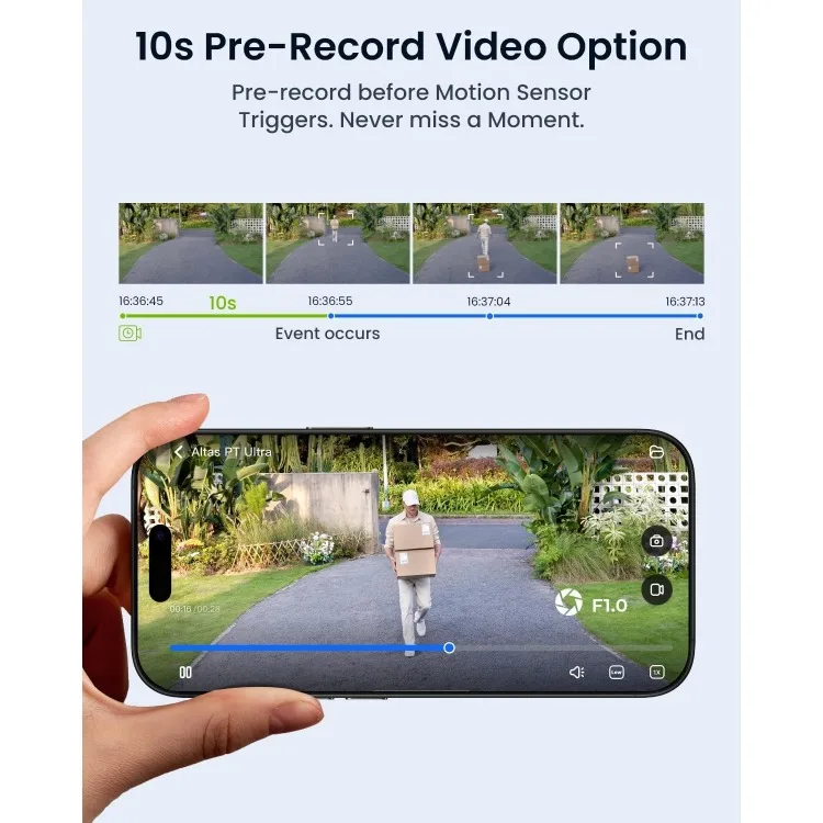 Altas pt-Ultra-4K-連続録画セキュリティカメラ,ワイヤレス屋外カメラ,家庭用バッテリーカメラの最初の10秒の事前録画オプション