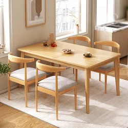 Nordic Home Small Apartment Rectangular Simple Dining Table Rental Log Leg Dining Tables and Chairs Set