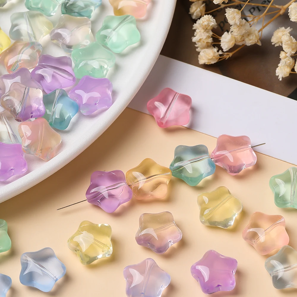 10Pcs/lot Glass Star Beads 3D Shiny Pentagram Beads Fashion Spacer Loose Beads For DIY Material Necklace Earrings Making