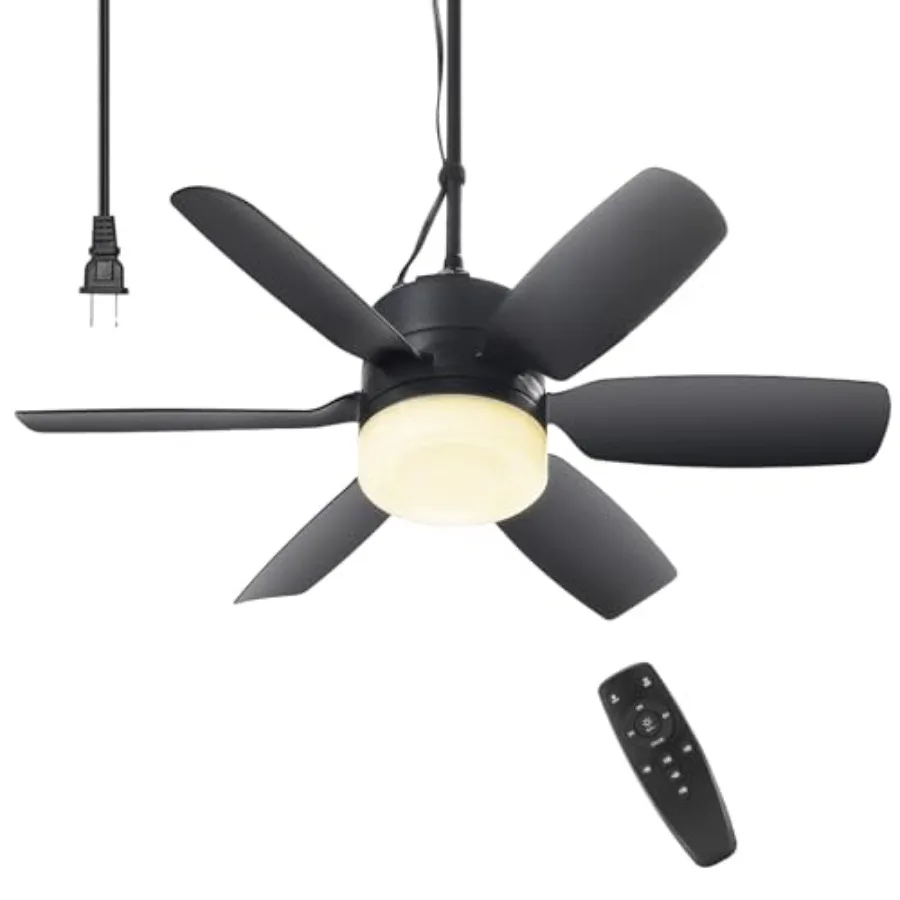 

20.5'' Plug in Ceiling Fan with Light for Gazebo Patio Canopy Tent Porch RV 5 Fan Speeds with Adjust Lighting and Remote Contro