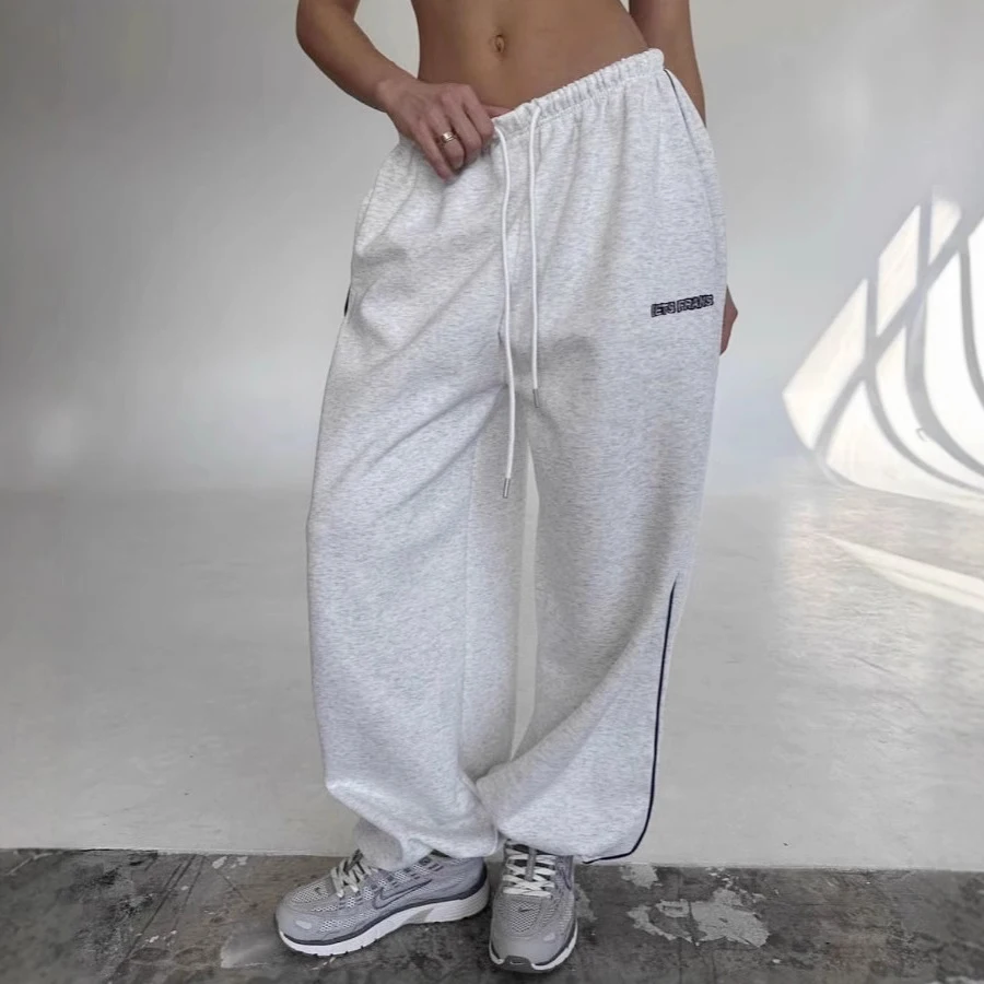 Y2K الأمريكية الأسود الرجعية الهيب هوب المتضخم امرأة موضة Sweatpants غير رسمية فضفاضة سراويل للجري عالية الخصر واسعة الساق الشارع الشهير