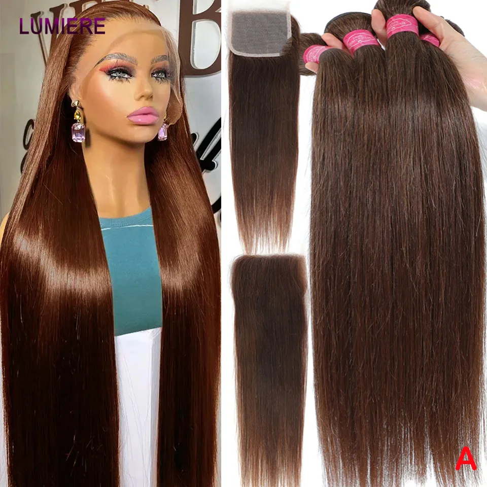 

Top Quality #4 Chocolate Brown Bone Straight Human Hair Bundles 3/4 100% Raw Human Hair Bundles Deal Virgin Hair Extensions 20A