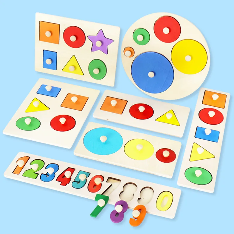 Wooden Montessori Toys Baby Puzzle Early Educational Baby Shape Color Sorter Block Puzzles Hand Scratching Board Toddler Toys