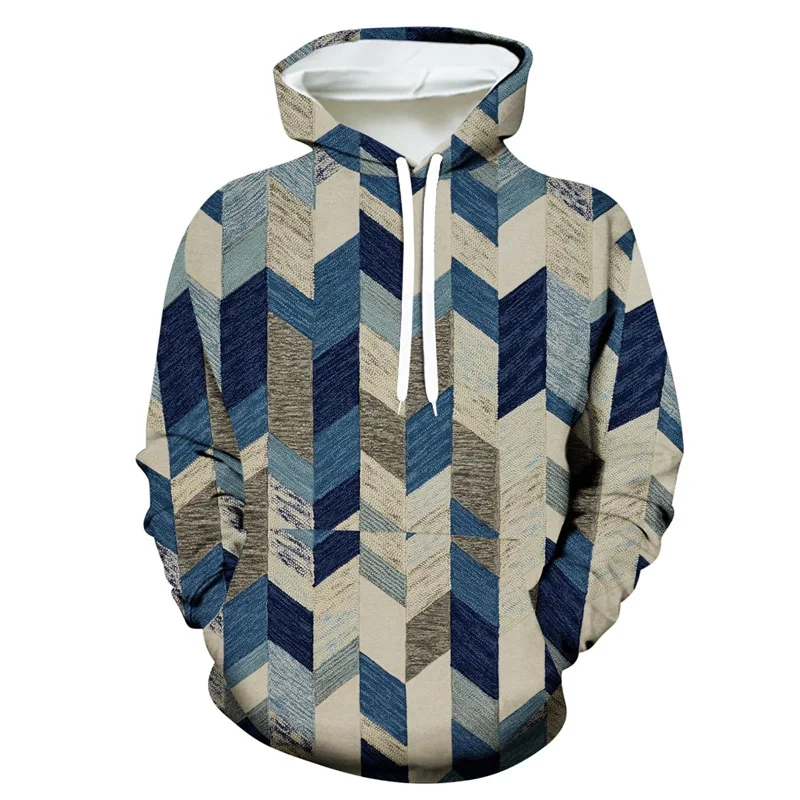 Klassischer geometrischer Muster Hoodie Frühling Herbst Langarm einfache 3d gedruckt Hoody für Herren lässig übergroße Outdoor-Pullover