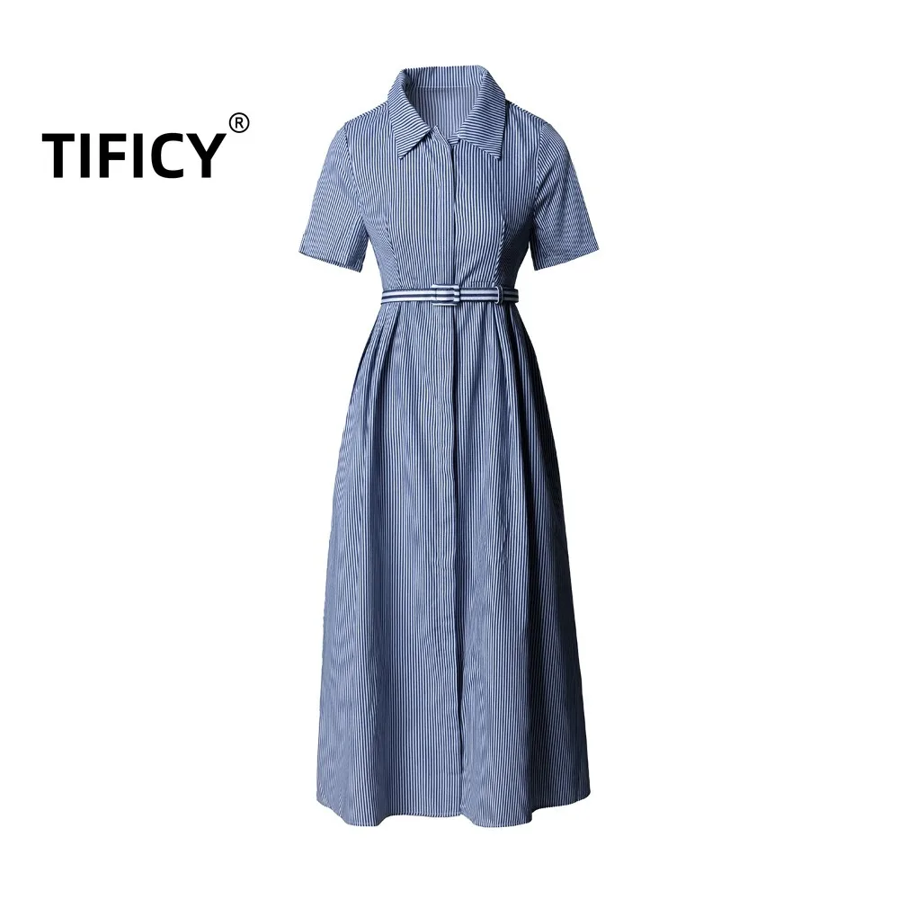 

High Street Mid Dresses Women's Summer New Dress Temperament Unique Lapel Slimming Waist Spring Texture Dress
