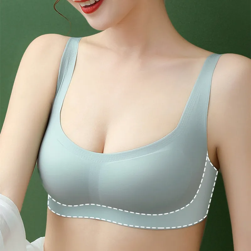 Sexy Seamless Bra Women's Underwear Wire Free Brassieres Soft Glossy Top Square Neck Intimates Comfy Invisible Women Lingerie