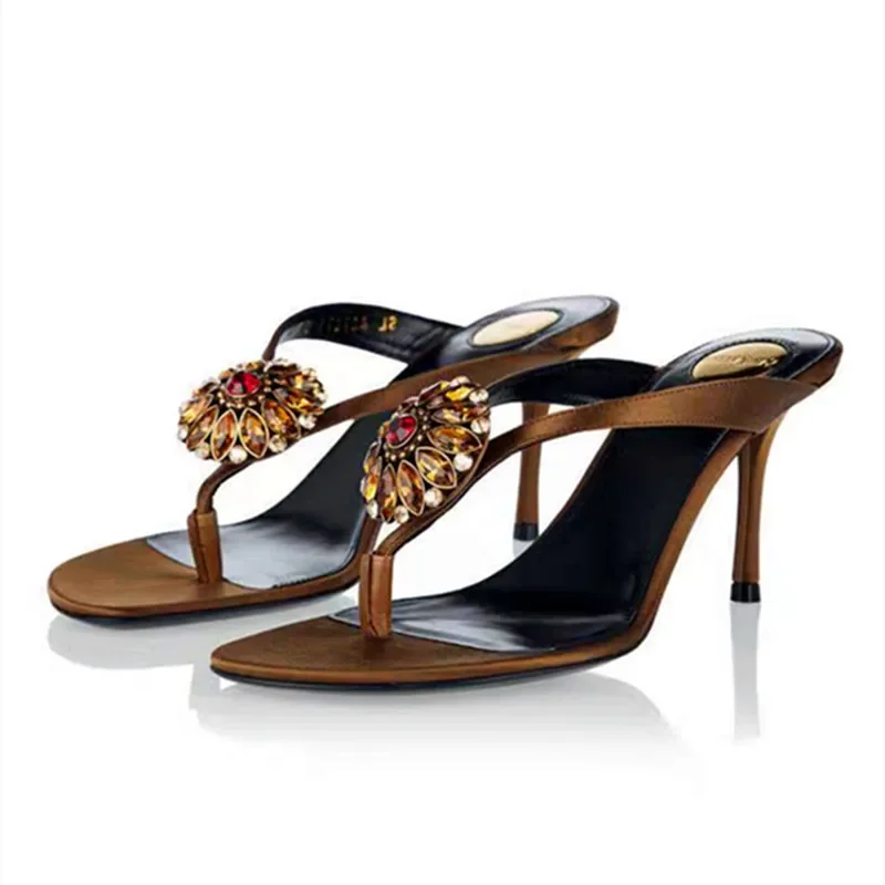 Diamond Flower Designer High Heels Flip Flops Women Summer New Brand Slippers Women Sexy Rhinestone Luxury Party Sandals Ladies image 6