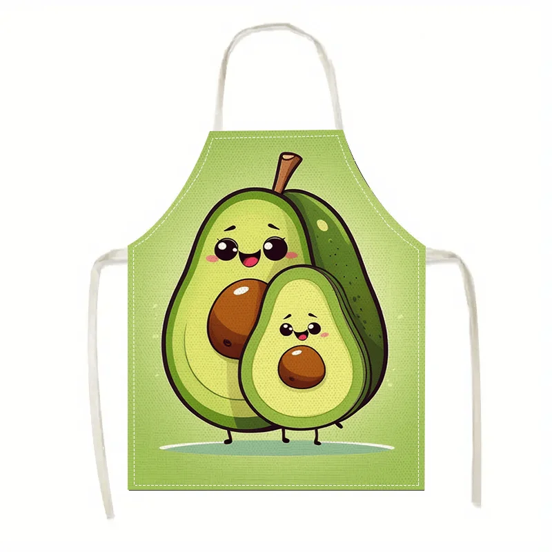 1pcCute Avocado Family Apron Cartoon Fruit Kitchen Cooking Baking BBQ Chef Funny Gift For Mom Dad Kids Matching Linen Bib Aprons