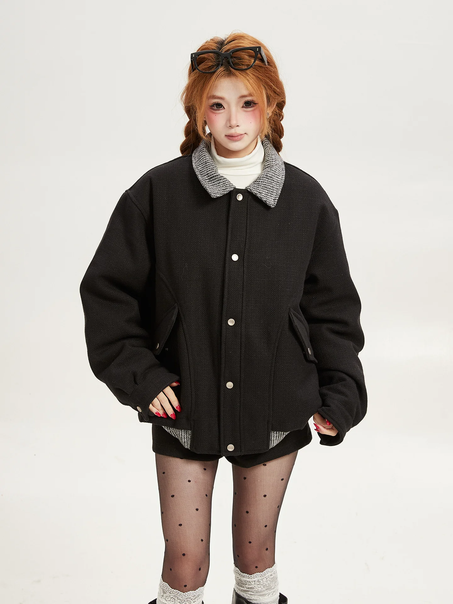 Ant Black Splicing Women's Casual Warmth Puffer Jacket Loose Commute Style 90% down Polyester Fiber Long Sleeve Regular Length