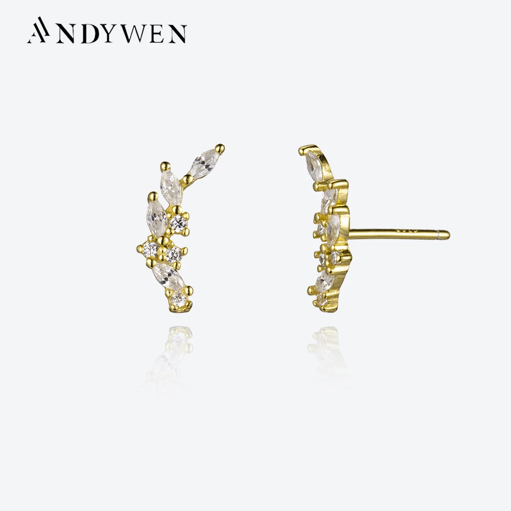 

ANDYWEN 925 Sterling Silver Gold Wing CZ Zircon Stud Earring Piercing Pendientes Luxury Fine Jewelry 2022 Rock Punk Clips