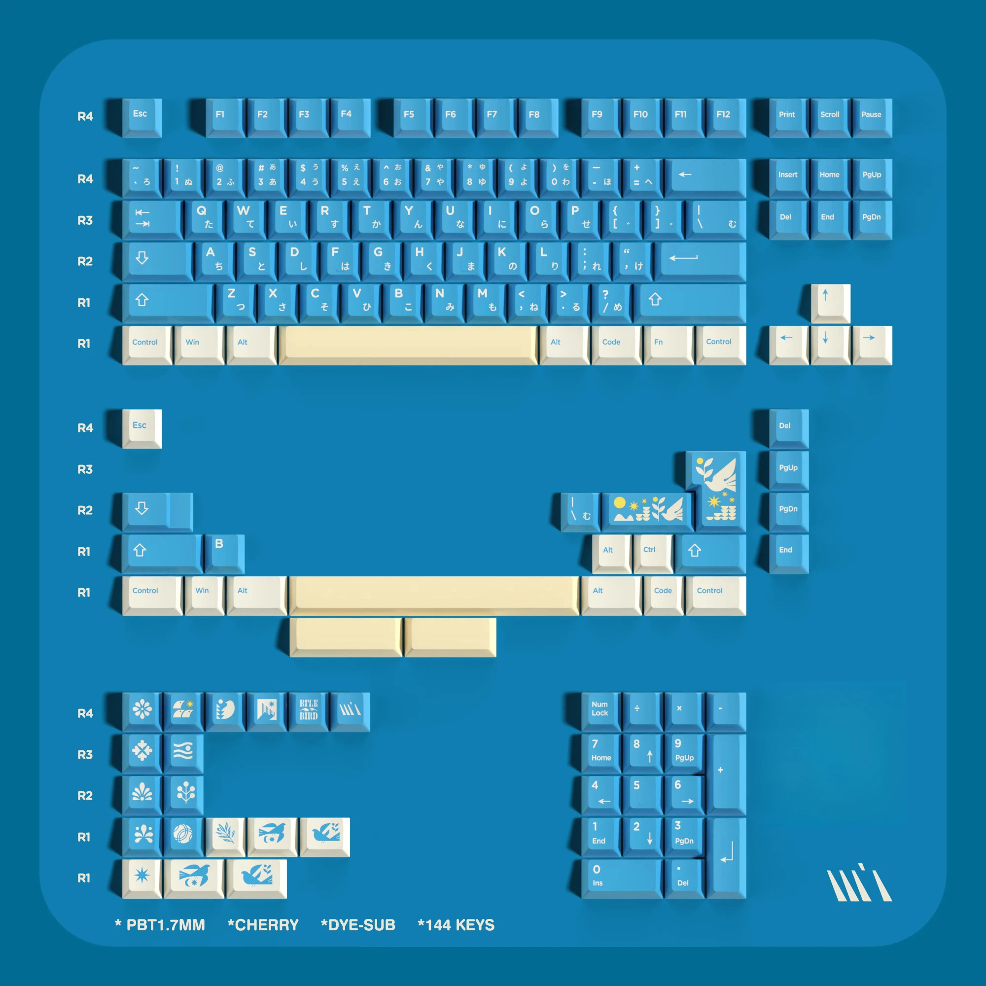 

Original theme keycaps - Bluebird 145 keys Original height PBT five-sided sublimation mechanical keyboard keycaps