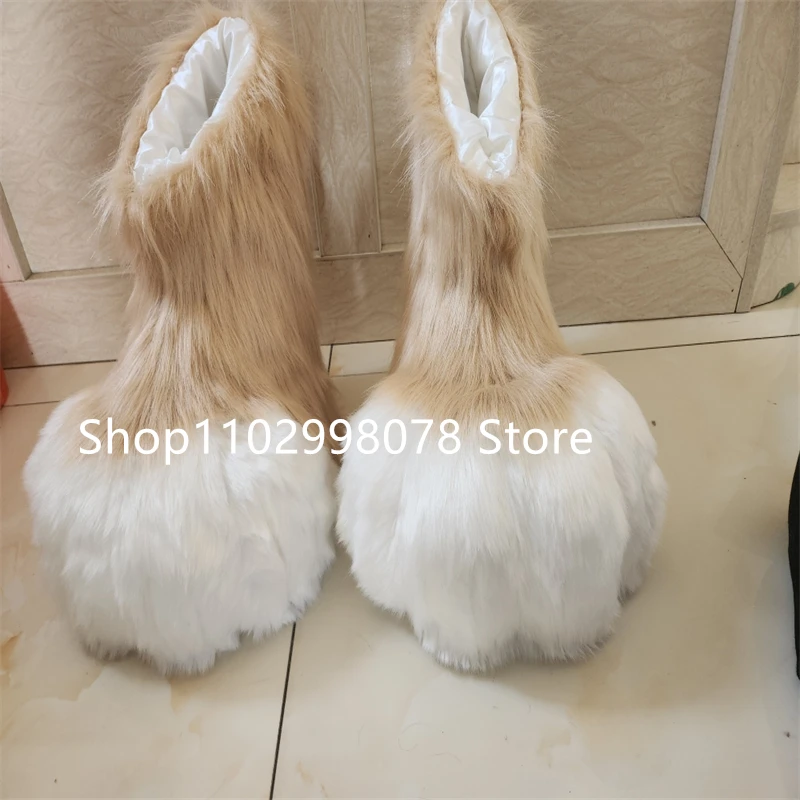 Plush Cosplay Costume Furry Animal Paw Feet Shoes Shoes  Paw Cute Plush Fursuit Animal Foot Socks Christmas Gift