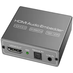 HDMI Audio Embedder Inserter Digital Analogue Audio + DVI to HDMI Support TOSLINK Optical 3.5 mm Jack AUX Audio Input 4K60Hz 18G