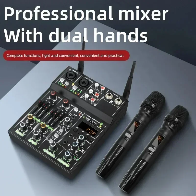 

4 Channel Audio Mixer Console One for Two Wireless Microphone Mixer Bluetooth K Song Karaoke UF4-M BT UHF New Live Recording