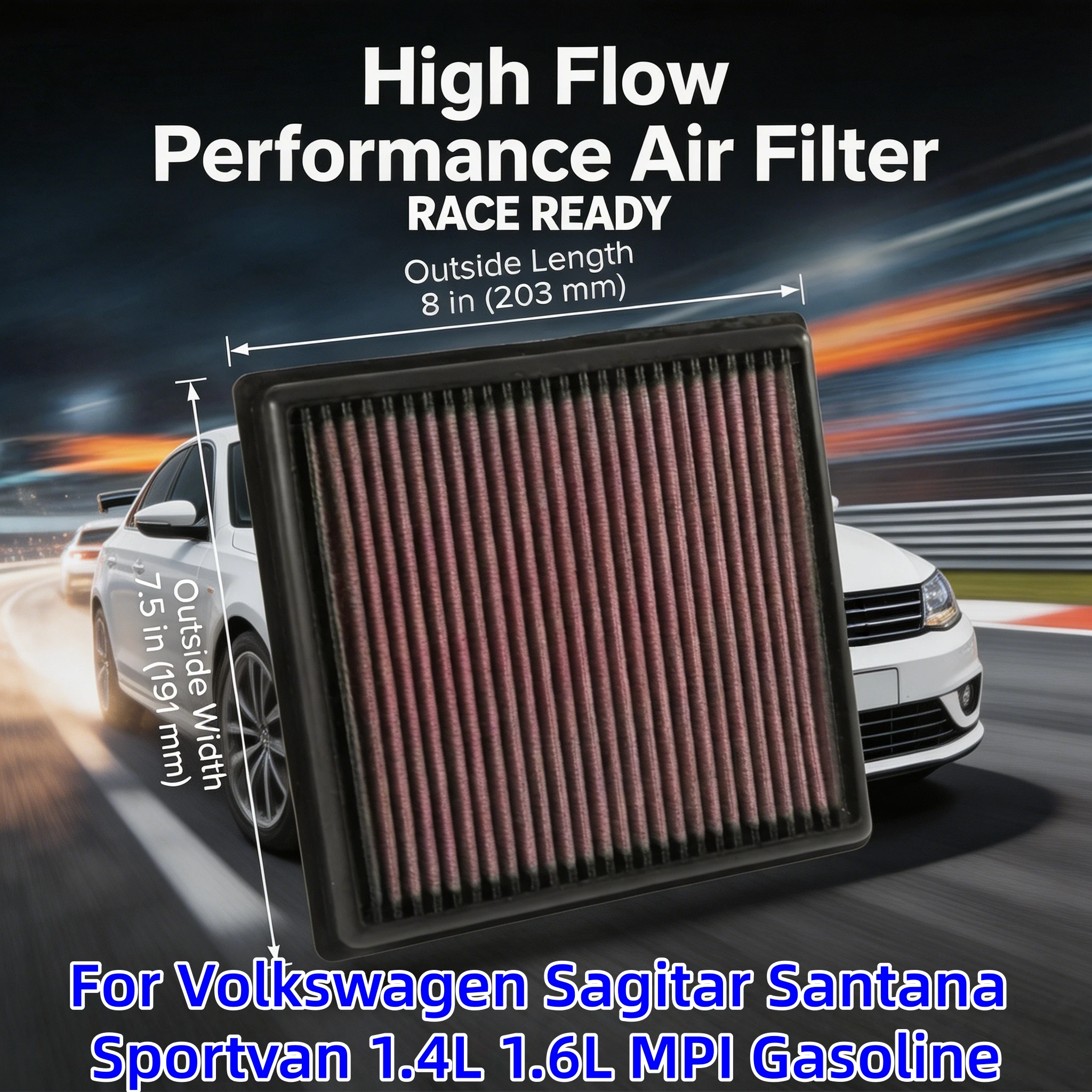 

For Volkswagen Sagitar Santana Sportvan 1.4L 1.6L MPI Gas High Flow Sport Washable Performance Panel Air Filter Replacement