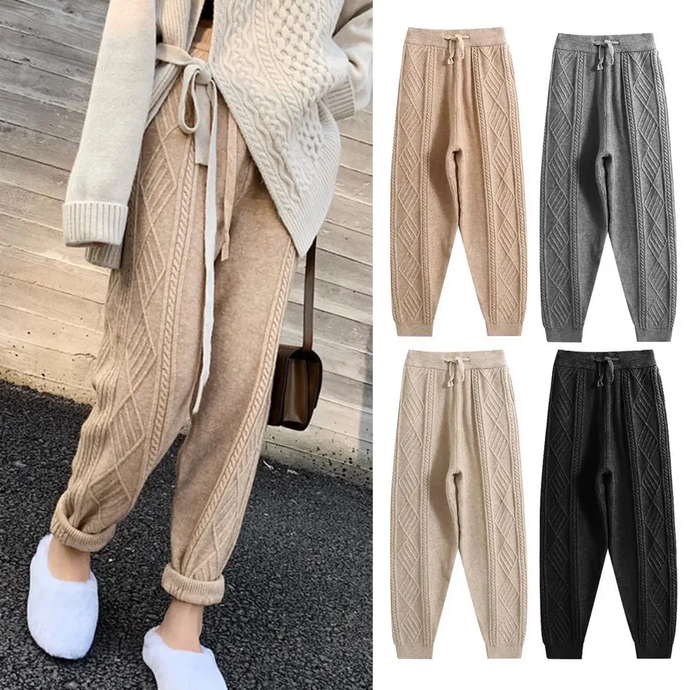 

Autumn And Winter New Loose-fitting Trousers Women's Fashion Trend Korean Knitted Twist Stripe Solid Color Harem Pants