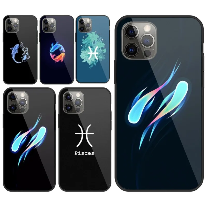 Pisces Astrology Smart Phone Case for iPhone 14 13 12 11 XS X 8 7 6 Plus Mini Pro Max SE 2022 PC Glass Phone Cover Funda