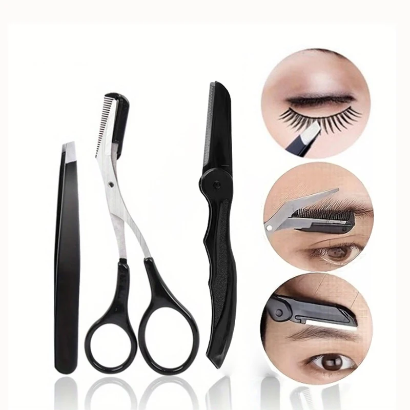 3-teiliger Anzug für Augenbrauenanzug für Männer und Frauen, Beauty-Kit-Werkzeuge zum Trimmen der Augenbrauen aus Edelstahl