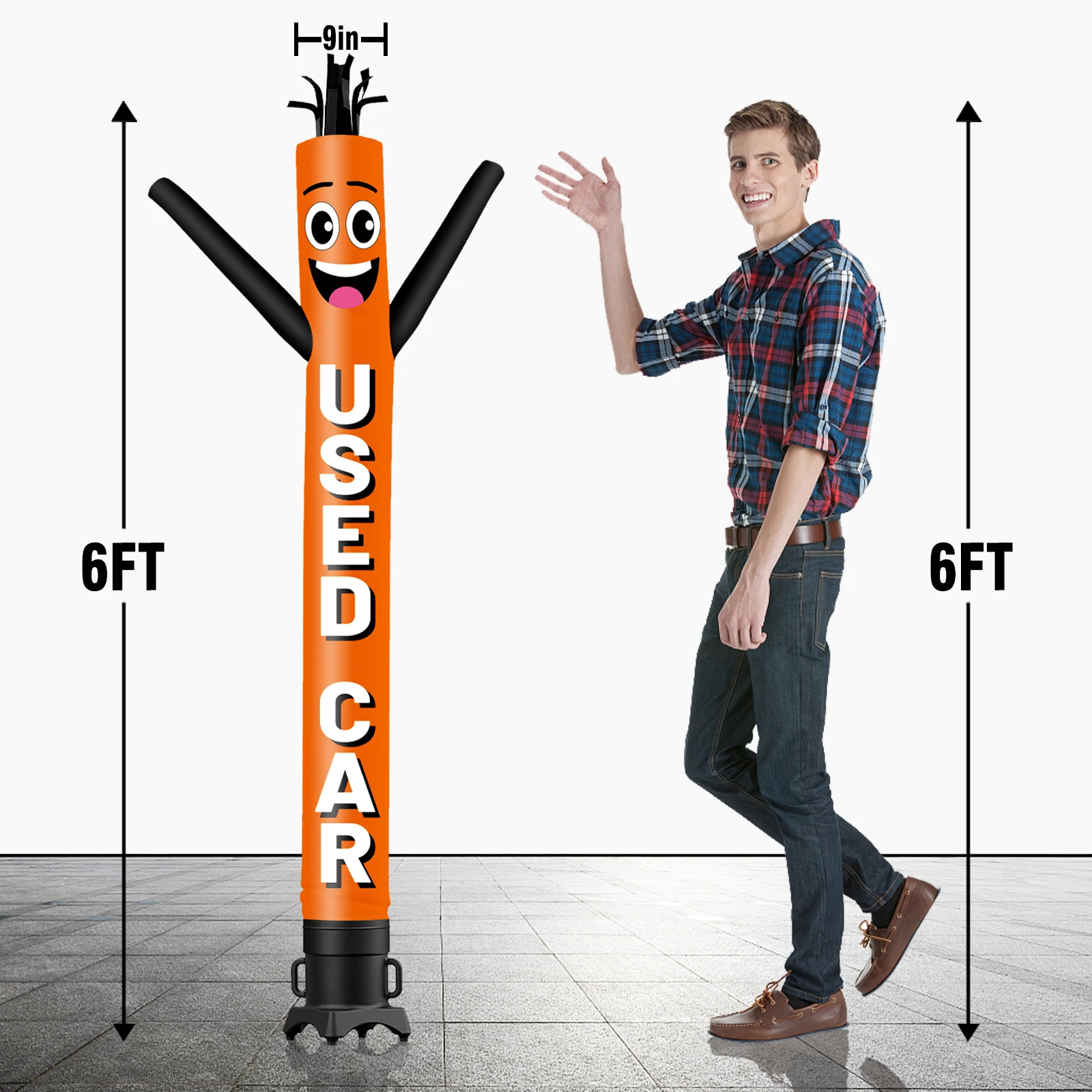 6/10/15/20FT Tall Inflatable Orange Used Car Dancing Guy for Outdoor Decoration Advertising(Blower Not Included)