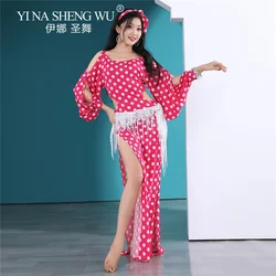 Belly Dance Costume Suit Female Wave Dot Gown Folk Costume Oriental Professional Performance Dance Practice Clothes Hip Scarf